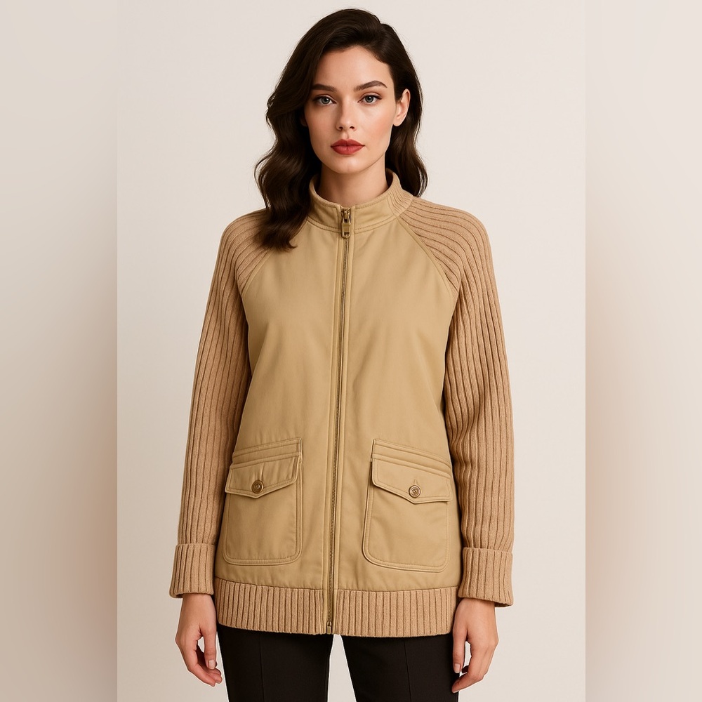 St. John Sport Tan Sweater‎ Sleeve Jacket Sz. M